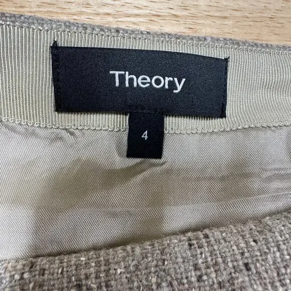 Theory NWT Easy Waist A-line Mini Skirt Taupe Speckle Wool Size 4 Tweed Look